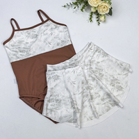 Justaucorps de danse pour filles, 75% nylon et 25% élasthanne, motif floral populaire, avec jupe