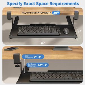 Keyboard Drawer Rack Black Carbon Steel No Drill Desk Clip Mount Office Computer Telescopic Storage Tray With Wrist Pad - Product Image 2