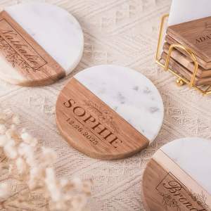 Posavasos Redondos de Mármol y Madera de Lujo Personalizados con Grabado, Resistentes al Calor, para Bar, Bodas, Decoración del Hogar - Product Image 1
