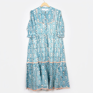 Robe vintage 100 % coton imprimée à la main, motif léopard floral, lettres et sequins, boutonnée, pour femme, style indien, décontractée, pour l'été et les fêtes - Product Image 1