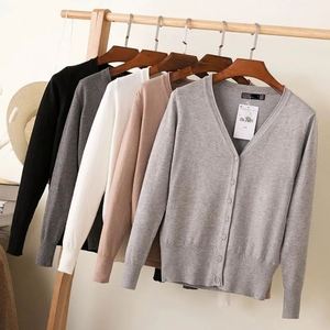 I-0019 Sugar Color V Neck Long Sleeve Custom <b>Women</b> Autumn Office Lady Knitted <b>Cardigan</b> Sweaters - Product Image 2