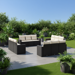 Conjunto de Sofás de Jardín de Ratán Negro, Muebles de Exterior con Cojines de Espuma de Alta Densidad, Diseño Contemporáneo Impermeable - Product Image 2