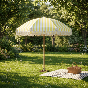Tassel-edge <b>Garden</b> Courtyard Umbrella, Rotatable Beach Villa Swimming <b>Pool</b> Terrace Sunshade Umbrella - Product Image 1