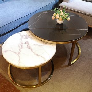 Table basse en acier inoxydable avec plateau en marbre glacé moderne et luxueux, support multifonctionnel, meubles de maison - Product Image 3