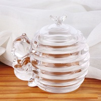 Pot en verre créatif en forme d'ours et de ruche, récipient de rangement transparent avec couvercle en forme d'abeille pour miel et bonbons