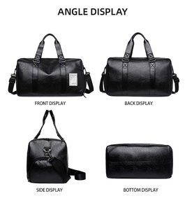 กระเป๋าทรงดัฟเฟิลหนัง PU ออกแบบได้ตามต้องการมีโลโก้สีดำกระเป๋าโท้ทสำหรับสัปดาห์ถือข้ามคืนกระเป๋ากีฬาถือกระเป๋ายิมสำหรับผู้ชาย - Product Image 5