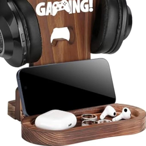 Soporte de madera para auriculares, accesorios de juego, regalo para jugadores masculinos, adolescentes, Navidad, cumpleaños - Product Image 1