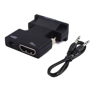 HD 1080P HDMI-kompatibler Adapter für Buchse zu VGA-Stecker HDMI2VGA Digital-Analog-Wandler mit 3,5-mm-Audiokabel für Laptops