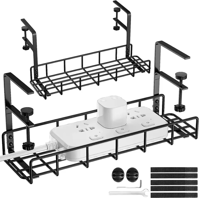 2025 Factory Direct Cable Management Tray Metal Steel Desk Cable Organizer No Drill Required Under Desk for Home Office OEM Sale