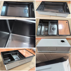 Évier de cuisine en acier inoxydable fait main à <span class=keywords><strong>angle</strong></span> de 45 degrés, à une cuve, argenté ou noir, avec planche à <span class=keywords><strong>d</strong></span>écouper et plateau rectangulaire - Product Image 5