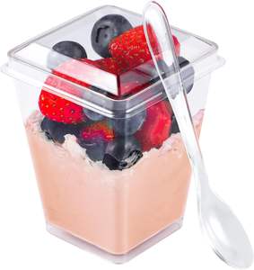 Tasses à dessert en plastique de 5 onces avec couvercles et cuillères Conteneur d'apéritif pour gâteau congelé pour pouding Mousse aux fruits Yaourt - Product Image 1