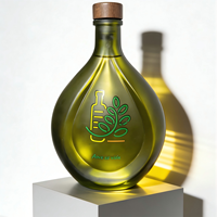 Bouteille en verre pour huile d'olive personnalisée, vert foncé, design unique, forme goutte d'eau, avec bec verseur anti-fuite et bouchon en bois