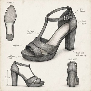 QUEENIGMA OEM al por mayor Zapatos de tacón de bloque de PU rojo vino sexys para <span class=keywords><strong>mujer</strong></span> con <span class=keywords><strong>plataforma</strong></span>, múltiples correas, correa al tobillo, hebilla dorada y soporte de arco - Product Image 3