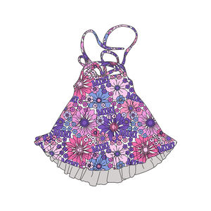 Neuankömmling Blumen druck Neuankömmling Kinder Mädchen Boutique Krawatte Halfter Blumen kleid <span class=keywords><strong>2</strong></span>-8 Jahre alt Anpassbar - Product Image 2