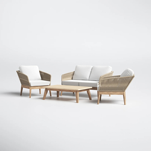 Conjunto de Sofá de Madera de Teca y Metal con Cojín de Cuerda, Muebles de Exterior de Madera para Jardín, Conjunto de Muebles para Patio - Monic - Product Image 4