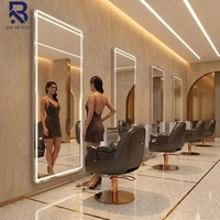 Miroir de salon LED doré de luxe, miroir pleine longueur pour coiffure, station de coiffage professionnelle pour barbier, miroir de beauté rétroéclairé OEM