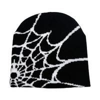 Gorro de golf Beanie Fine 2026 de moda, colorido, con diseño de telaraña jacquard, de acrílico y seda elástica, texturizado y con adornos.