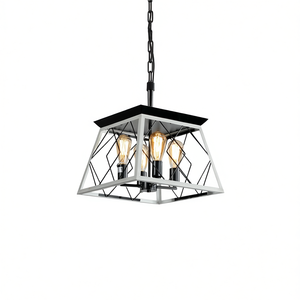 Lustre suspendu carré blanc en fer forgé à 4 lumières pour salle à manger, douille E26, commande par interrupteur - Product Image 1