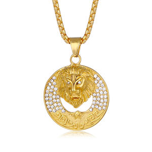 Hip Hop Hollow Bar Male Lion 18K Gold Plated Waterproof Tarnish Free Stainless Steel Fashion Jewelry Pendant Necklace Man <b>Men</b> - Product Image 2