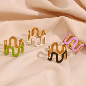 New Punk Irregular Geometric Finger Rings Colorful Oil Drip Wave 18K Gold Plated Stainless Steel Rings