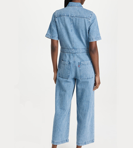 Mono <span class=keywords><strong>de</strong></span> Mezclilla para <span class=keywords><strong>Mujer</strong></span>, Diseño <span class=keywords><strong>de</strong></span> Diseñador, Color Azul Claro, Ropa <span class=keywords><strong>de</strong></span> <span class=keywords><strong>Mujer</strong></span>, Una Manga, Bolsillos, Pantalones Acampanados, Monos <span class=keywords><strong>de</strong></span> Mezclilla - Product Image 2