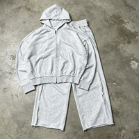 Ensemble homme en molleton bouclette avec logo personnalisé, sweat à capuche oversize zippé à bords bruts et pantalon de survêtement ample – Fabricants de vêtements