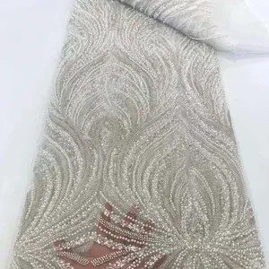 Gaun mewah pengantin baru bordir kain renda manik-manik pernikahan Tulle gaun mewah seksi GUIPURE kain bordir