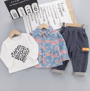 Venta al por mayor Mercado de ropa Bebé Algodón Patrón básico Camiseta Abrigo estampado completo Lino <span class=keywords><strong>Brunet</strong></span> Pantalones de China - Product Image 2