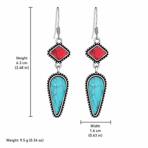 Pendientes Colgantes Creativos Vintage con Incrustaciones de Rojo y Turquesa, Nuevos Adornos Étnicos para Novias - Product Image 5