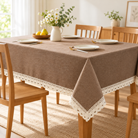 Nappe carrée en faux lin brodée avec dentelle, imperméable, anti-taches et résistante à l'huile