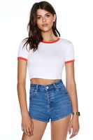 Cool Summer Vintage Fashion Neon Rib Crop Tops Fitted Bodycon Ringer Femme T-shirts