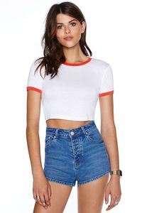 Cool Summer Vintage Fashion <strong>Neon</strong> Rib Crop Tops Fitted Bodycon Ringer <strong>Woman</strong> Tee <strong>Shirts</strong> - Product Image 2