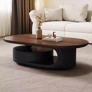 Modern Oval Coffee <b>Table</b> <b>Walnut</b> Top White Base Storage Living Room Furniture - Product Image 2