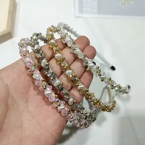 Elegante Volwassen Vrouwen Hoofddeksels Kristallen Parel Hoofdband Voor Feest Luxe Strass Smalle Metalen Haarband Voor Dames