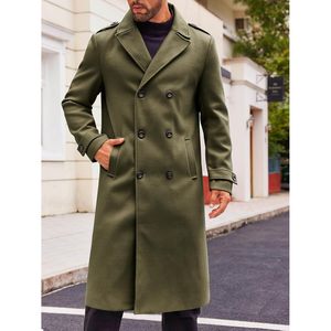 2025 hommes Double boutonnage mince hiver pardessus classique décontracté Long caban avec revers cranté grande taille laine cachemire coquille - Product Image 4