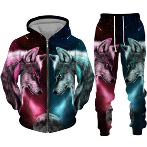 Nuovo Set Felpa con Cappuccio e Pantaloni della Tuta con Stampa 3D di <span class=keywords><strong>Lupo</strong></span>, Abbigliamento Casual Streetwear Autunnale con Zip, Personalizzabile - Product Image 4