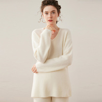 Ensemble de vêtements en cachemire de haute qualité pour femmes, décontracté, hiver, 2 pièces, uni, anti-boulochage, respirant, pull à manches longues, col en V, pantalon