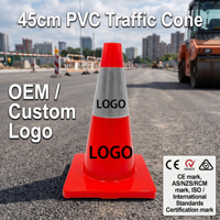 Cône de signalisation routière SMT incassable en PVC de 45 cm, monobloc, à rebondissement, pylon de sécurité, résistant aux intempéries, avertissement prismatique haute intensité