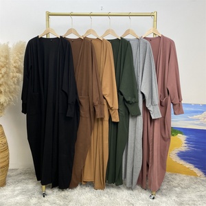 1997#B Fall Winter Warm Coat <b>Thick</b> Polyester Muslim Women Batwing Sleeves With Front Pockets New Kaftan Ladies <b>Cardigan</b> Abaya - Product Image 6