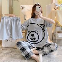 Ensemble de Pyjama Femme 3 Pièces Été Fin Doux Vêtements de Nuit Imprimé Dessin Animé Homewear T-shirt + Short + Pantalon Tenue Décontractée