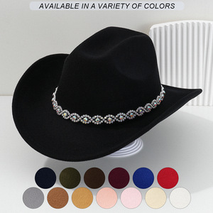 <span class=keywords><strong>Sombrero</strong></span> <span class=keywords><strong>Vaquero</strong></span> Occidental de Fieltro de Fábrica con Banda de Joyería de Diamantes de Imitación, <span class=keywords><strong>Colores</strong></span> Sólidos, <span class=keywords><strong>Sombrero</strong></span> de Invierno para Mujer, <span class=keywords><strong>Sombrero</strong></span> de Novia - Product Image 3