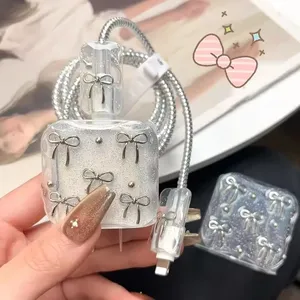 Étui souple transparent avec paillettes de fleurs de papillon pour <span class=keywords><strong>iPhone</strong></span>, câble de données USB à charge rapide 20W, étui de protection, organisateur <span class=keywords><strong>enrouleur</strong></span> - Product Image 3