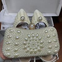 Abendtaschen Clutch Luxus Perlen Hochzeitsschuhe und Handtaschen-Set Kristall Clutch Handtasche Italienische Schuhe und Taschen Passend für Damen Set