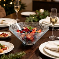 Groothandel Eco-vriendelijke Glazen Serveerschaal met Textuur, Brede Opening, Scandinavisch Design, Vaatwasserbestendig, voor Fruit, Salade en Dessert, voor Thuisgebruik