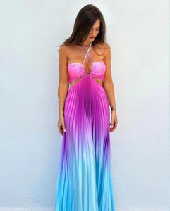 Vestido Largo Plisado Degradado de Verano 2026 <span class=keywords><strong>para</strong></span> Mujer, Vestido Sexy sin Tirantes con Aberturas, Vestido de <span class=keywords><strong>Playa</strong></span> sin Espalda <span class=keywords><strong>para</strong></span> Vacaciones de Primavera - Product Image 3
