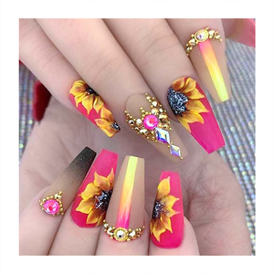 Joyeux Nouvel An, <span class=keywords><strong>faux</strong></span> ongles longs en forme de cercueil, luxe, or miroir, <span class=keywords><strong>poudre</strong></span> dorée mate, pointe de Nouvel An, faits à la main, fleur dorée, ongles à presser - Product Image 3
