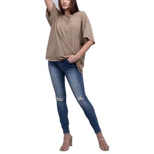 T-shirt mi-long à manches courtes pour femmes à la mode col rond décontracté haut ample en été coton matériel fournisseur bangladais - Product Image 4