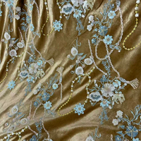 Tissu en velours brodé de perles et de sequins, motif floral 3D stéréoscopique pour robe de mariée, robe de soirée, abaya, kaftan, vente en gros