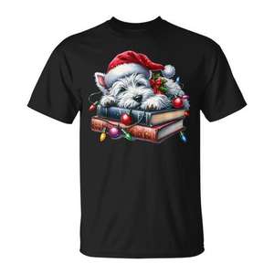 T-shirt promotionnel Westie Santa Book Christmas Lights - Product Image 1