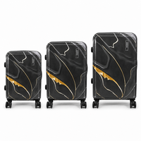 Ensemble de bagages rigides de luxe en marbre noir ABS+PC, 3 pièces, 20/24/28 pouces, avec serrure TSA et accents dorés